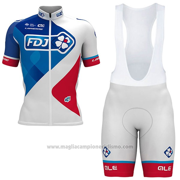 2017 Abbigliamento Ciclismo FDJ Bianco Manica Corta e Salopette